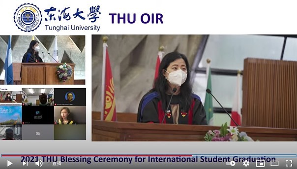 CIO Tsai led the opening prayer(left), Industrial Engineering Department Chair Kuo-Ping Lin turn the tassels online for the graduates(right)