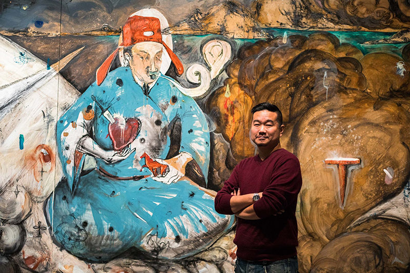 Lo Hung Tang and his awarded art work, Sources: Taipei Fine Arts Museum Facebook Page