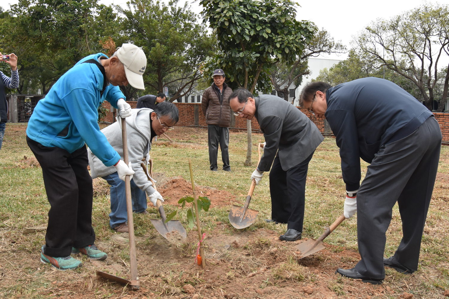 Tunghai President Mao-Jiun Wang led management and staff to plant trees.