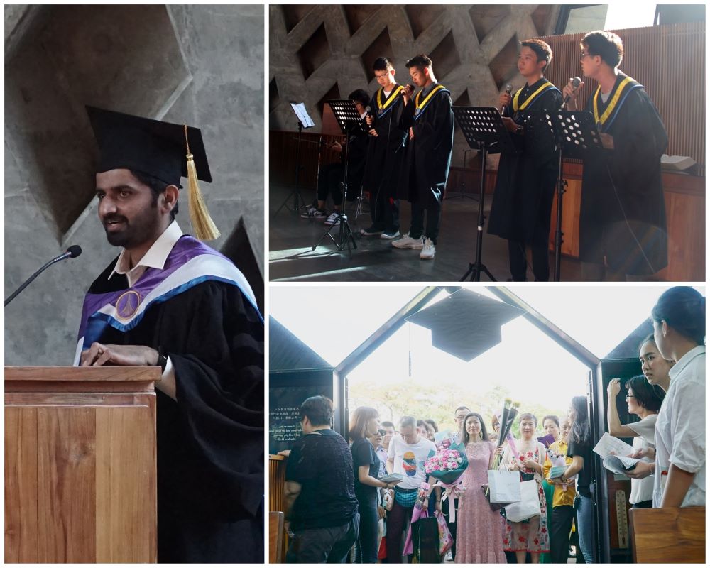 Tunghai’s first international doctoral graduate, Vyasamudri Sameer, giving the graduation speech.